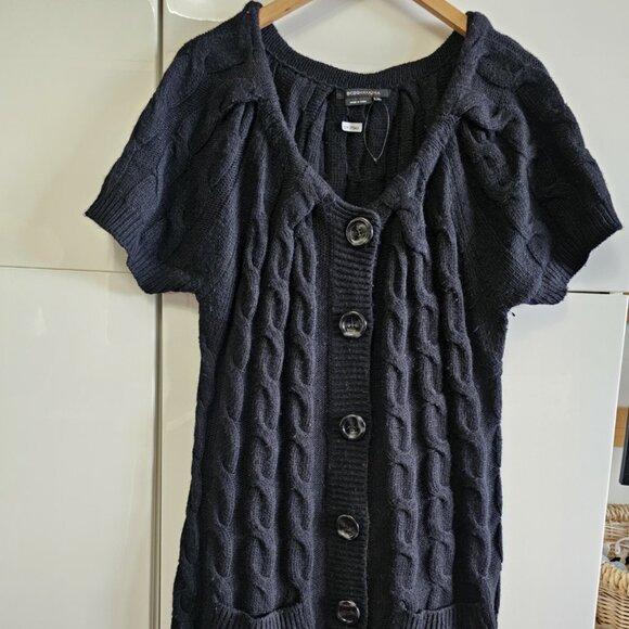 BCBGMaxAzria  Cable Knit Short Sleeve Wool Angora Button Up Cardigan - Picture 3 of 13